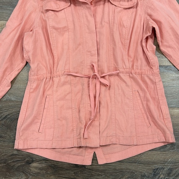 LL Bean Linen Utility Jacket Pink/Salmon Size Med Regular. Packable hood - Picture 2 of 16